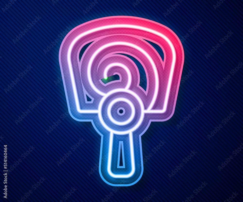 Glowing neon line Korean hand fan icon isolated on blue background. Vector Glowing neon line Korean hand fan icon isolated on blue background. Vector