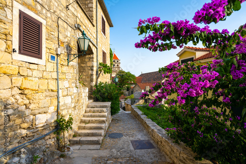 Fototapeta Naklejka Na Ścianę i Meble -  charming cobblestone street in old town of Omis in Dalmatia in Croatia
