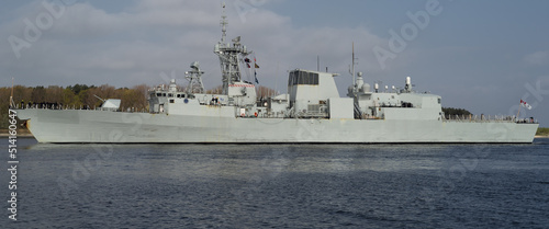 WARSHIP - A Canadian Navy frigate sails to the port