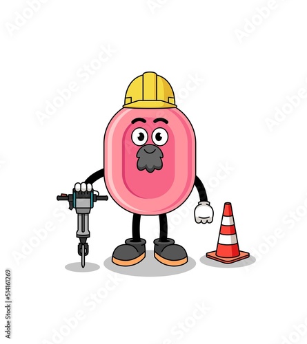 Character cartoon of soap working on road construction