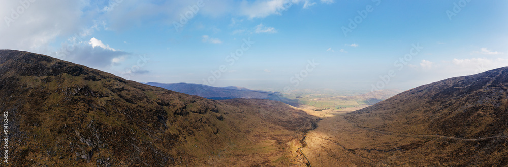 aerial view of moure mountains during winter morning time,Northern Ireland 