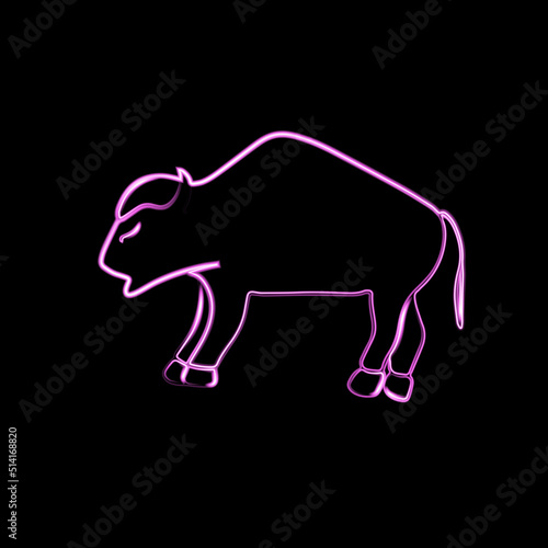 Vector illustration of bison with neon effect.