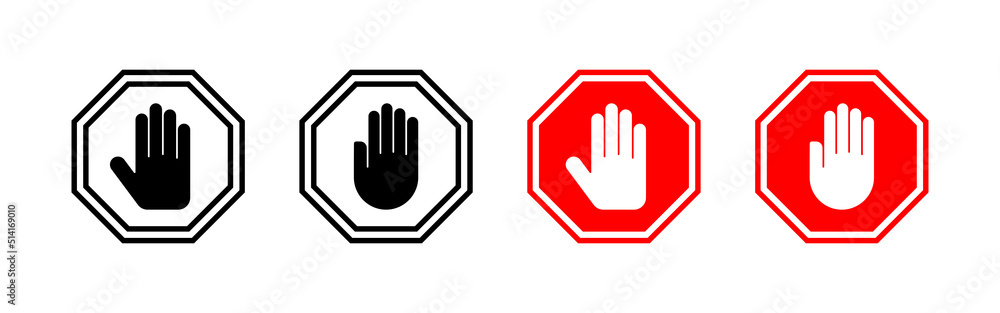Stop icon vector. stop road sign. hand stop sign and symbol. Do not enter stop red sign with hand Stop icon vector. stop road sign. hand stop sign and symbol. Do not enter stop red sign with hand