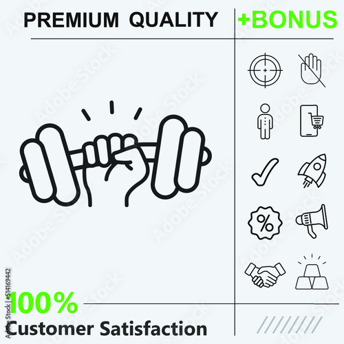 Hand holding dumbbell vector icon graphic elements for your wor