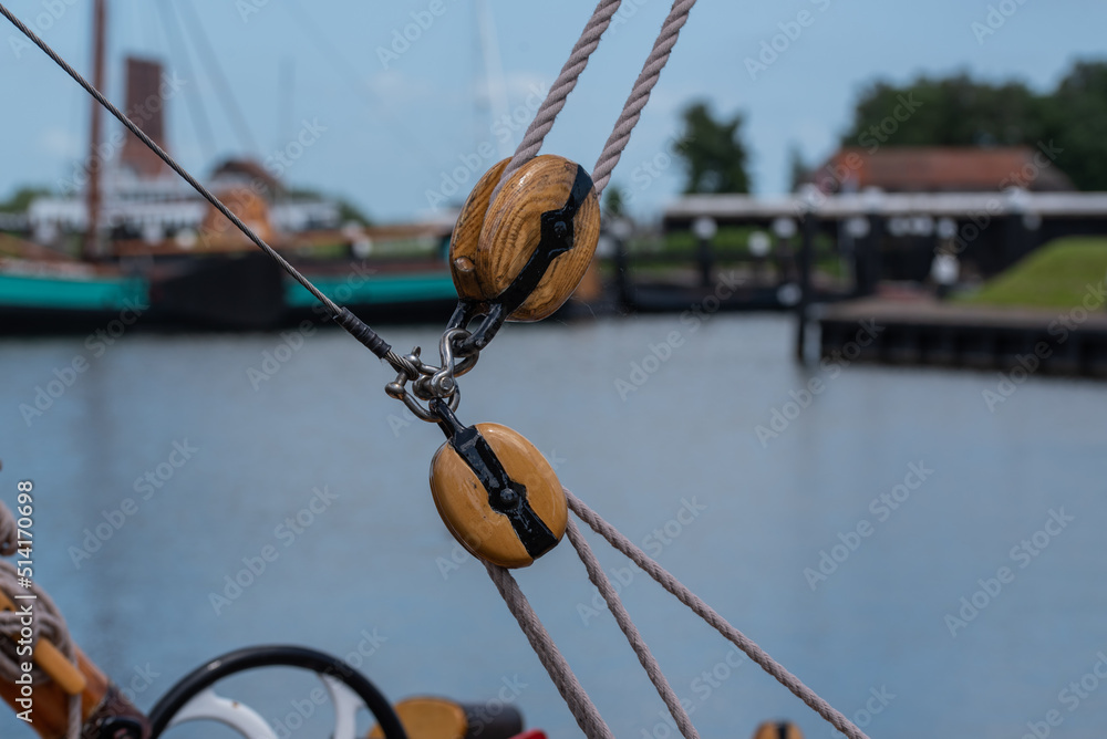 Enkhuizen, Netherlands. June 2022. Rigging of historic ships in Enkhuizen. Enkhuizen, Netherlands. June 2022. Rigging of historic ships in Enkhuizen.