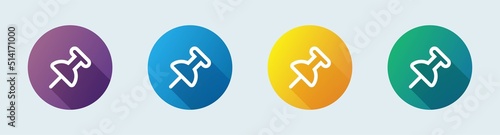 Thumbtack line icon in flat design style. Push pin symbol vector illustration.
