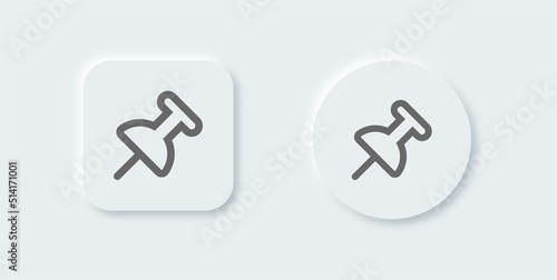 Thumbtack line icon in neomorphic design style. Push pin symbol vector illustration.