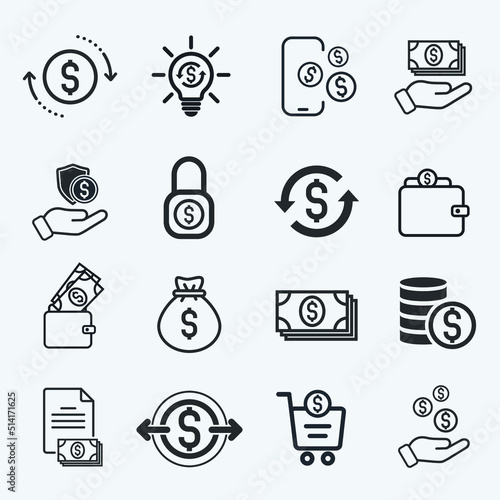 Money, Payment, Finance set icon graphic elements for your work 01
