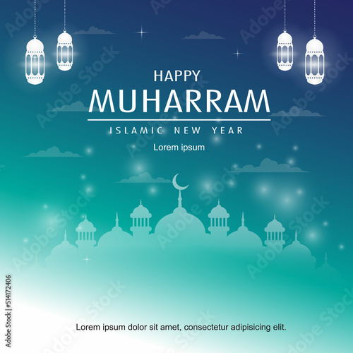 Happy Muharram Islamic New Year greetings with Gradation Effect background