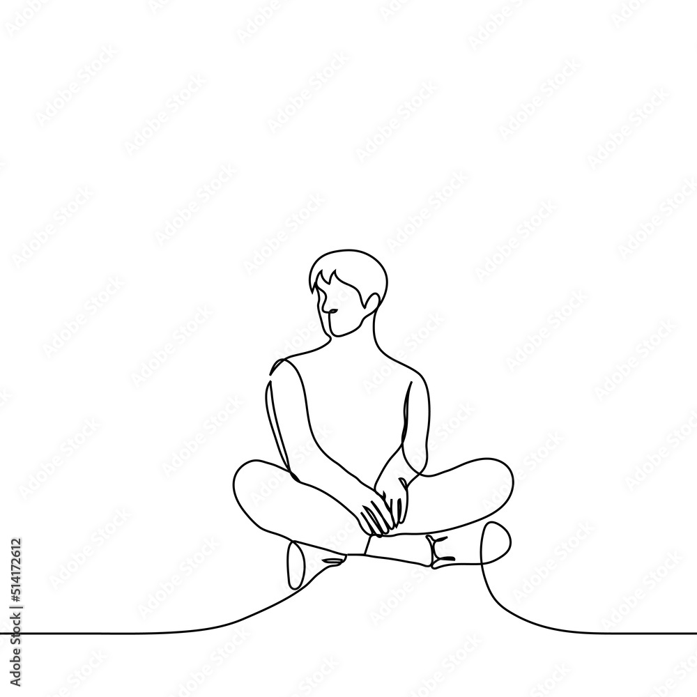 man sitting with his legs bent - one line drawing vector. concept informal sitting, turkish posture
