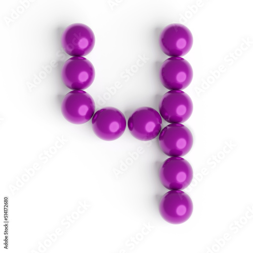 Number 4 from balls. Font from shiny purple balls. White background. Bright festive font. 