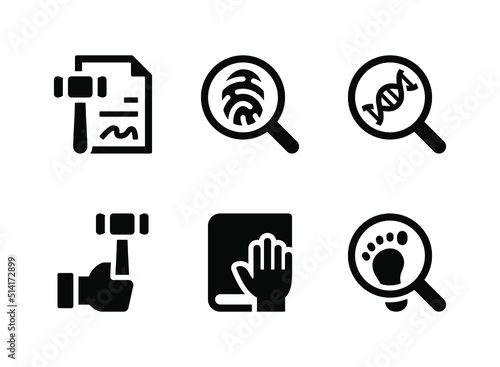 Simple Set of Justice And Law Related Vector Solid Icons. Contains Icons as Legal Contract, Fingerprint, Dna and more.