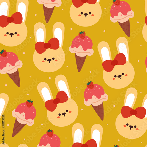 seamless pattern cartoon bunny and ice cream. cute animal wallpaper for gift wrap paper