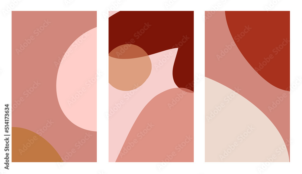 Set of abstract vector backgrounds in natural shades. Abstraction with geometric shapes. Perfect for highlights, stories, cards, social media.