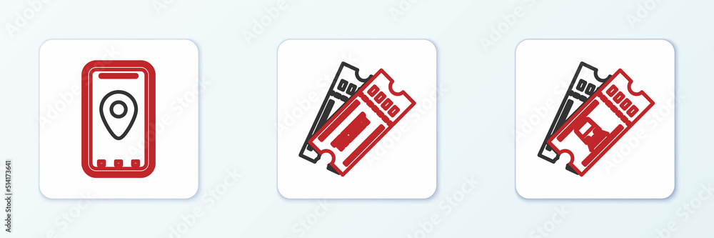 Set line Train ticket, Infographic of city map and Ticket icon. Vector Set line Train ticket, Infographic of city map and Ticket icon. Vector