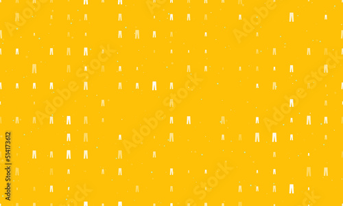 Seamless background pattern of evenly spaced white pants symbols of different sizes and opacity. Vector illustration on amber background with stars