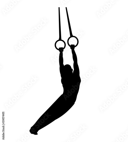 Man exercising suspension training trx at gym silhouette on white background.