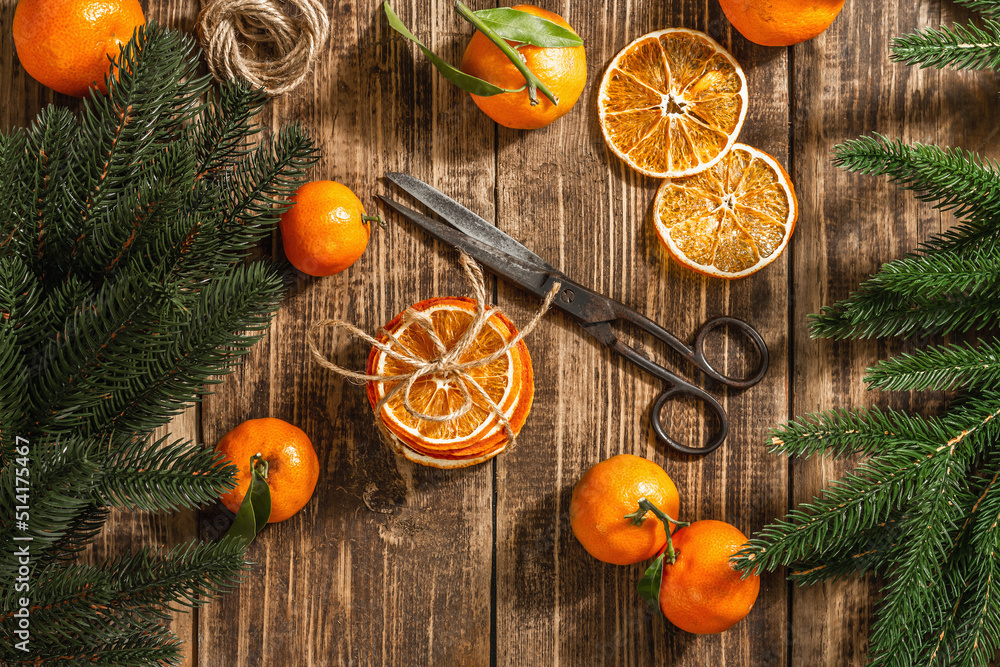 Dry oranges slices snack. Dried citrus fruits for Christmas Decorations Dry oranges slices snack. Dried citrus fruits for Christmas Decorations