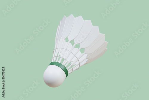 Badminton shuttlecock floating on the side 3D Render for badminton competition isolated on green  background ,with clipping path, illustration 3D Rendering photo