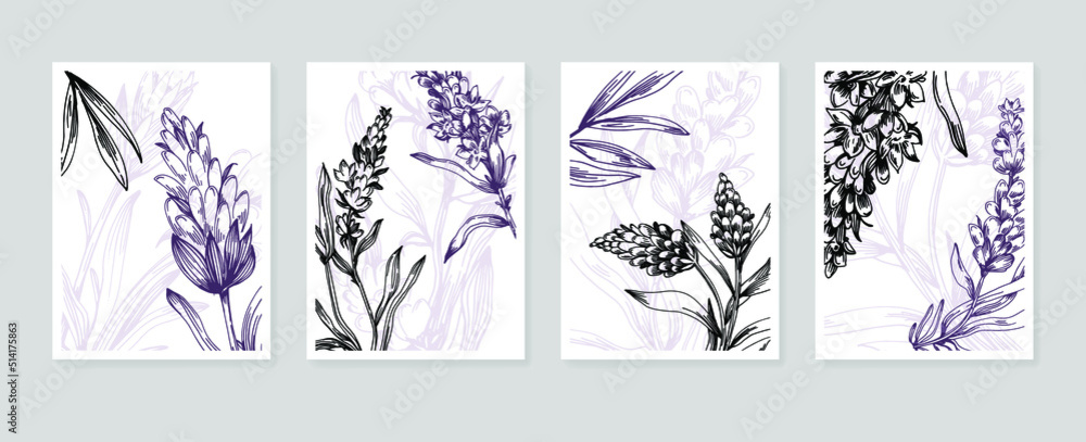 Lavender Abstract Hand Painted Illustrations for Wall Decoration, Postcard, Social Media Banner, Brochure Cover Design Background. Modern Abstract Painting Artwork. Vector Pattern