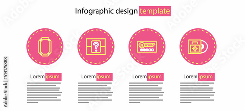Set line Create account screen, CD or DVD disk in box, Mystery random and Poker table icon. Vector