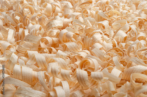 Close-up of wood shavings with selective focus