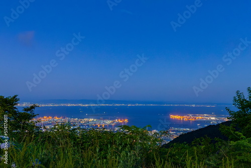 六甲山から眺める神戸の夜景（ポートアイランド、六甲アイランド、対岸には大阪の街明かりも） 神戸市灘区鉢巻展望台にて