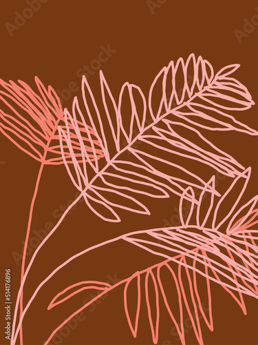 Wallpaper Mural Minimalist vector illustration with leaves. Palm leaves on brown background. For cards, posters, stationery, as background or template. Torontodigital.ca