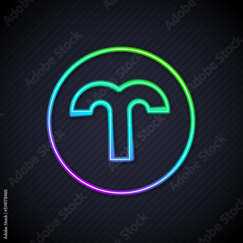 Glowing neon line Aries zodiac sign icon isolated on black background. Astrological horoscope collection. Vector