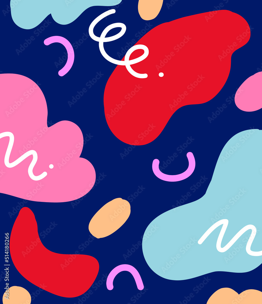 Colorful vector with different shapes and lines. Abstract background with red, pink, blue, yellow and navy.