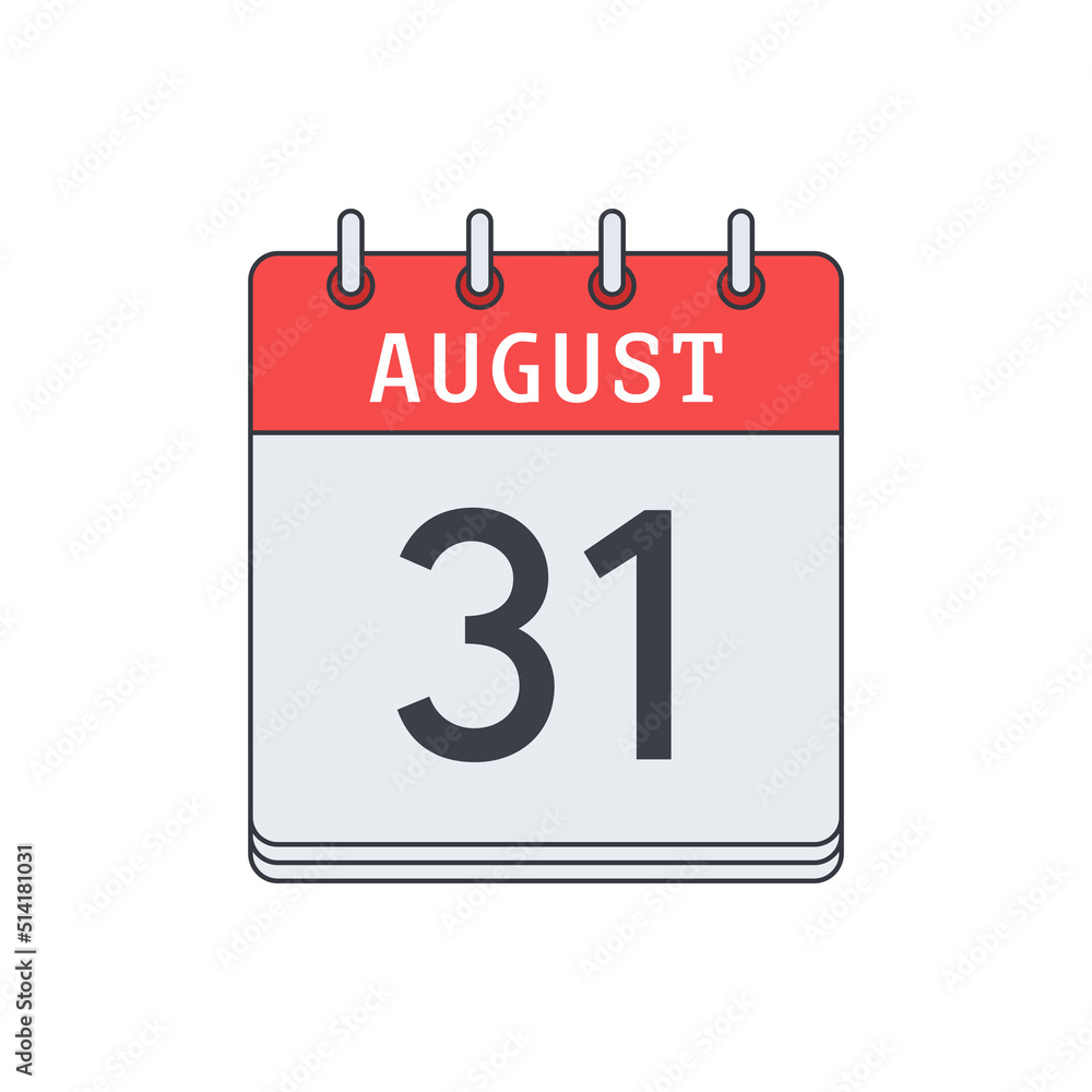 August 31. Calendar icon. Vector illustration, flat design.. August 31. Calendar icon. Vector illustration, flat design..