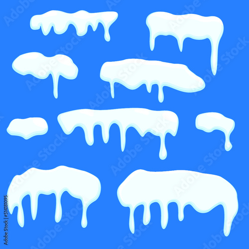 Snow caps, snowballs and snowdrifts set. Winter decoration element