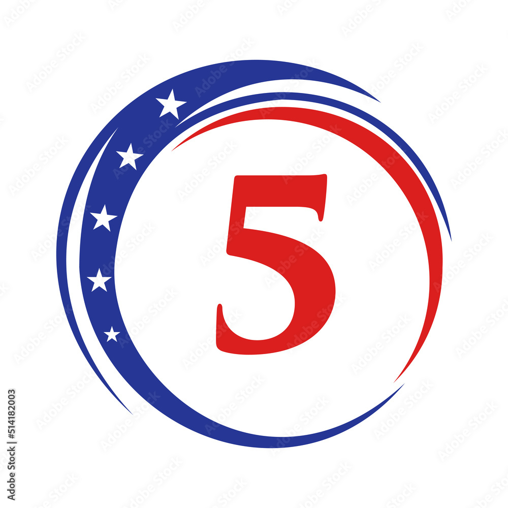 Letter 5 America Logo USA Flag. Patriotic American Logo Design On Letter 5 Template Letter 5 America Logo USA Flag. Patriotic American Logo Design On Letter 5 Template