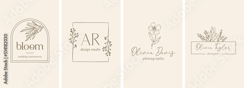 Collection of Botanical Minimalistic, Feminine Logos with Organic Plant Elements