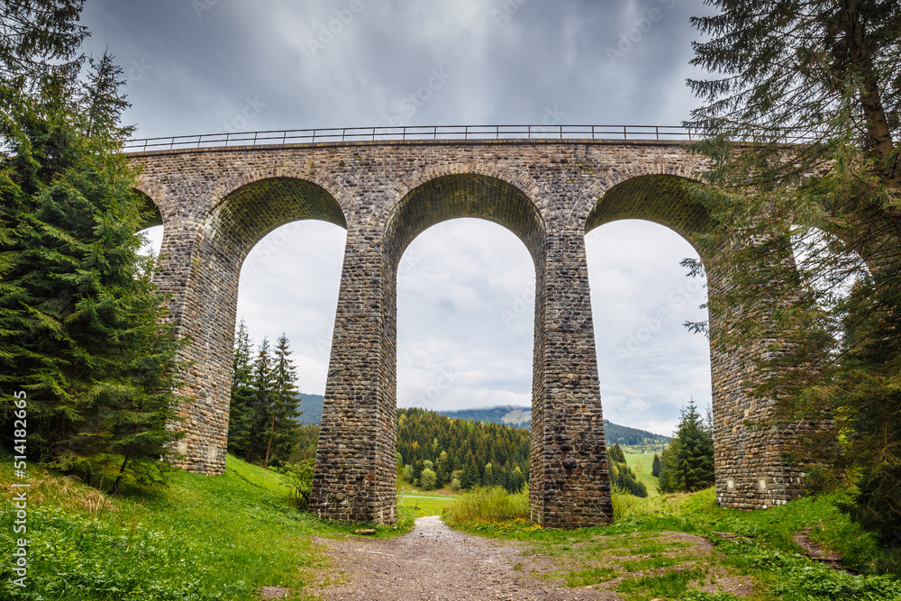 The Chmaros viaduct, stone railway bridge near of The Telgart town in central Slovakia, Europe.