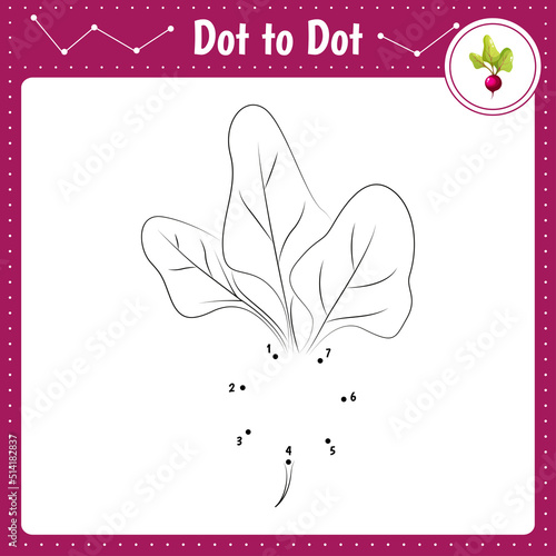 Connect the dots. Beet. Vegetable.  Dot to dot educational game. Coloring book for preschool kids activity worksheet.