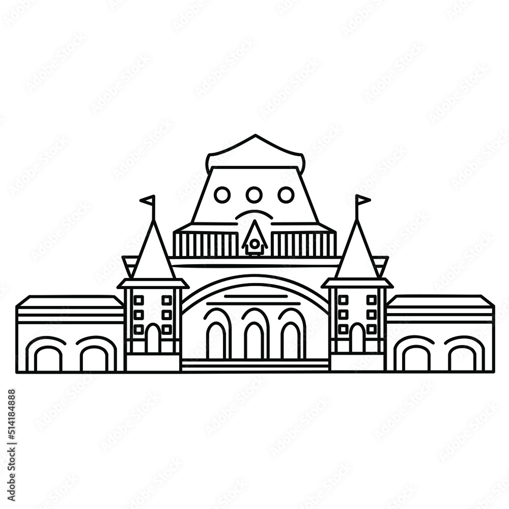 Vladivostok city illustration of railway station building. Vector illustration