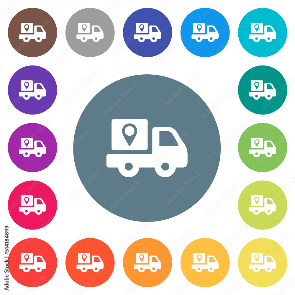 Package delivery tracking solid flat white icons on round color backgrounds Package delivery tracking solid flat white icons on round color backgrounds
