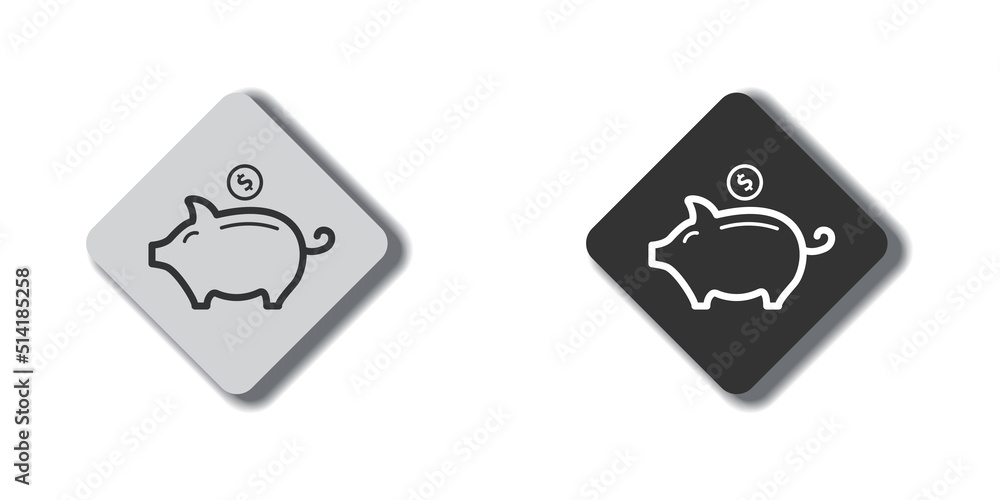 Piggy bank icon and dollar coin sign. Flat button with shadow. Vector illustration. Piggy bank icon and dollar coin sign. Flat button with shadow. Vector illustration.