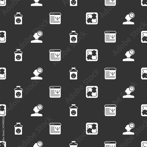 Set Solution problem in psychology, Insomnia, Antidepressants and Online psychological counseling on seamless pattern. Vector