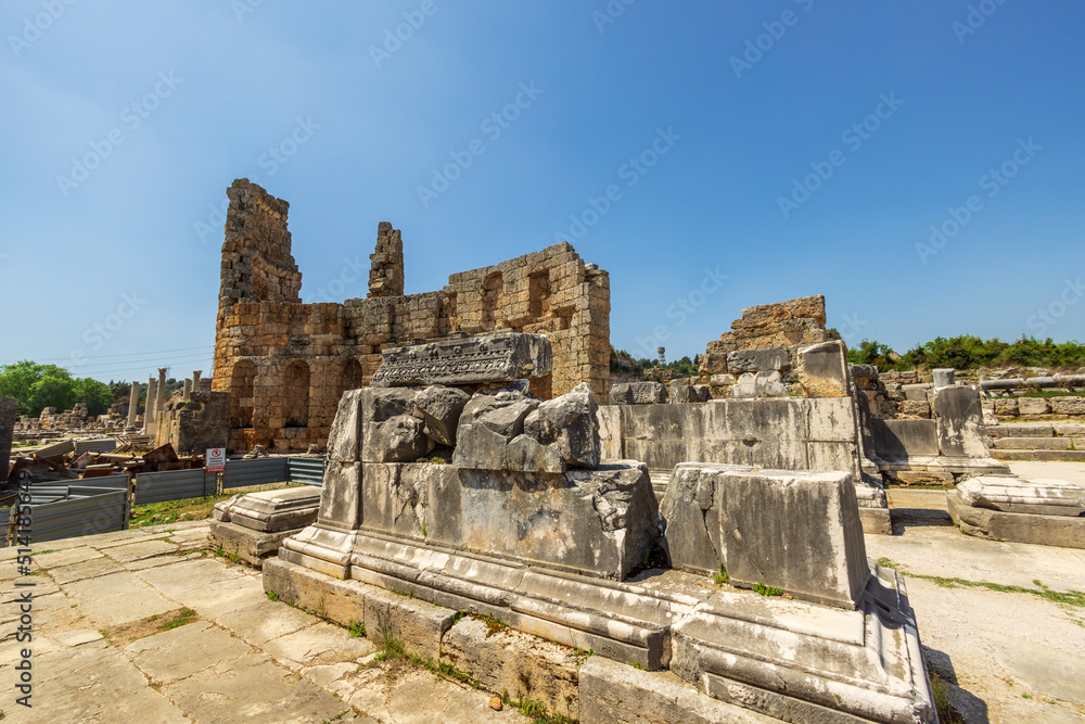 Ruins of Perge, an ancient Greek city in Anatolia, now in Antalya Province of Turkey.