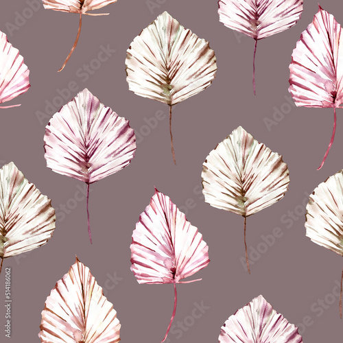 Seamless pattern with hand painted watercolor leaves. Cute design for Summer textile design, scrapbook paper, decorations. Floral seamless pattern. High quality illustration