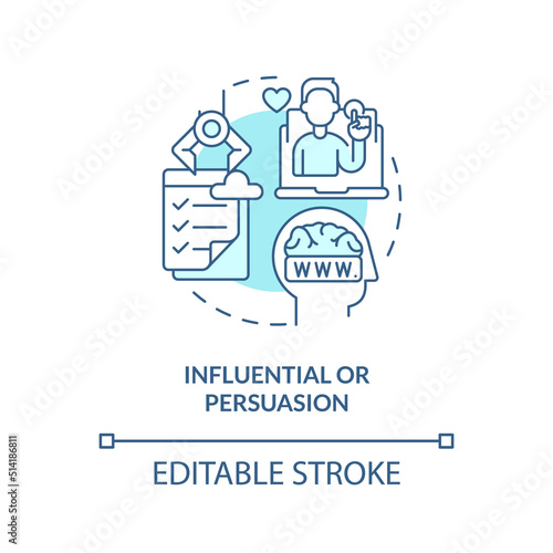 Influential and persuasion turquoise concept icon. Categories of websites abstract idea thin line illustration. Isolated outline drawing. Editable stroke. Arial, Myriad Pro-Bold fonts used