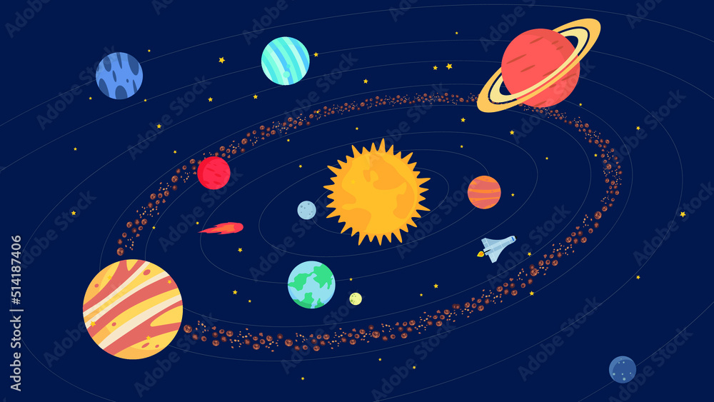 Solar system. Sun and planets in their orbits Solar system. Sun and planets in their orbits