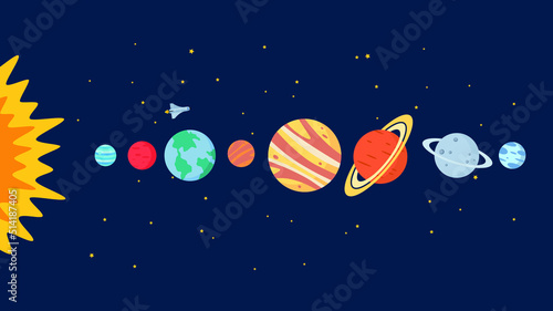 Fototapeta Naklejka Na Ścianę i Meble -  Sun and parade of planets. Shuttle over the earth