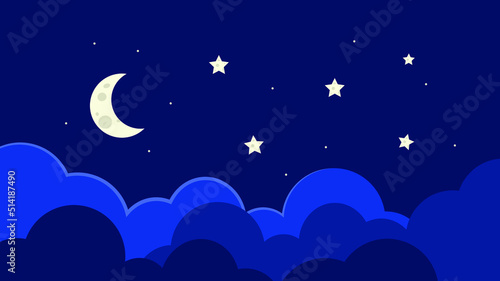 Moon, stars and clouds at night