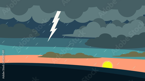 Sky with thunderstorm and sun at sunset