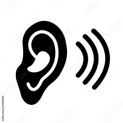 Illustration of Behind-the-ear hearing aid Ear wearing deaf-aid. Deaf problem or hearing loss. Universal access icon, deaf icon, hard of hearing icon, sound icon, deaf icon, ear icon, hearing icon