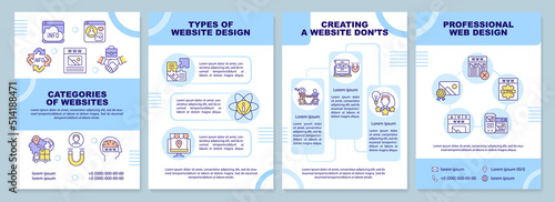 Planning website content blue brochure template. Categories. Leaflet design with linear icons. Editable 4 vector layouts for presentation, annual reports. Arial-Black, Myriad Pro-Regular fonts used
