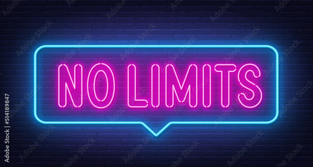 No limits neon sign in the speech bubble on black background. - obrazy, fototapety, plakaty 